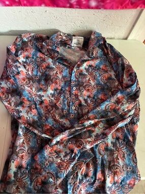 Men's Lightweight Paisley Shirt Jacket in Blue & Rust